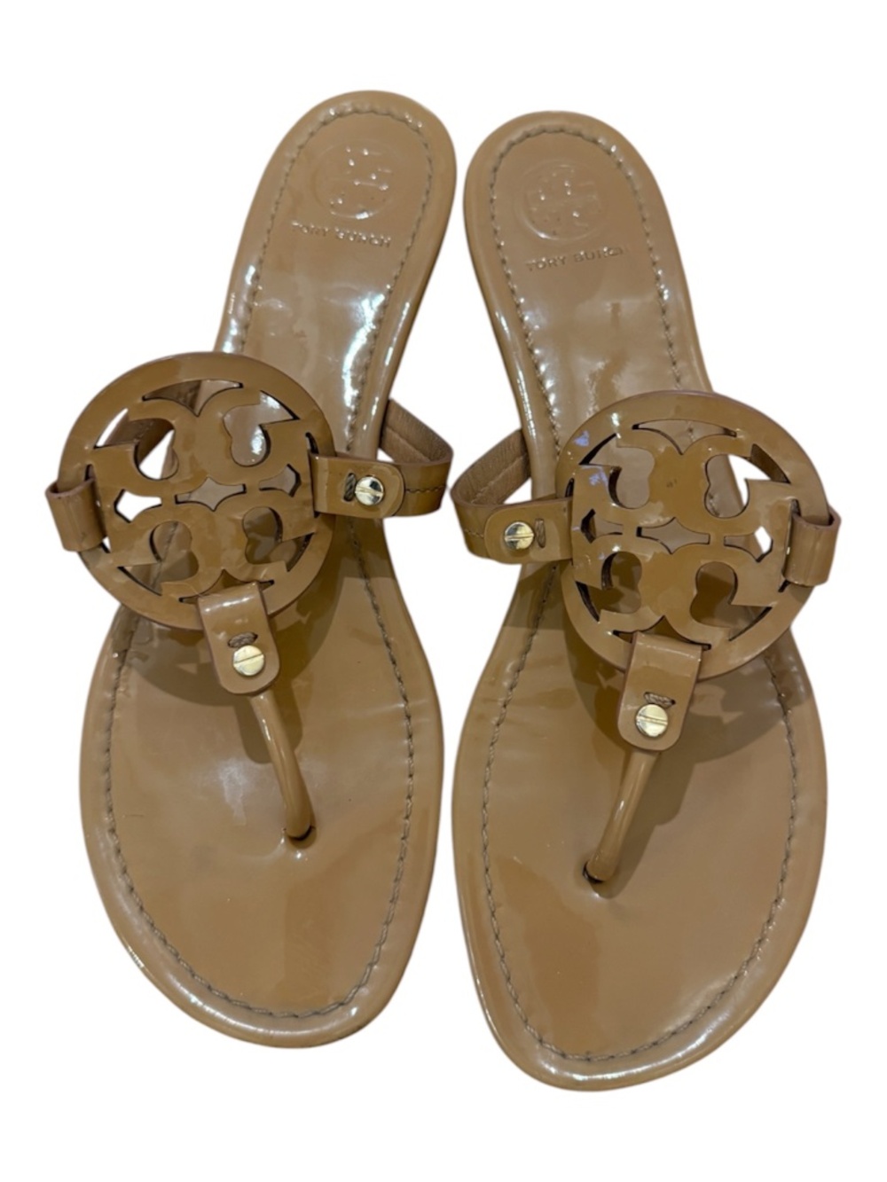 Tory Burch Tan Patent Leather Miller Thong Sandals Size 12